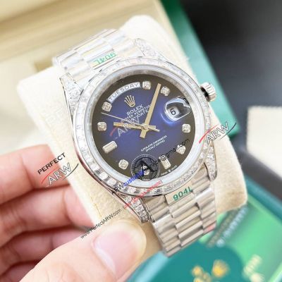 Best Copy Rolex Day-date 41 Gradient Blue Baguette Diamond 8215 Watch